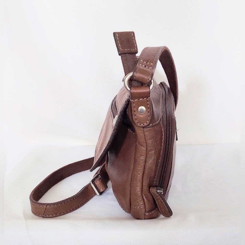 Fossil Adjustable Strap Crossbody Bag Brown Pebbled Leather - Picture 5 of 10